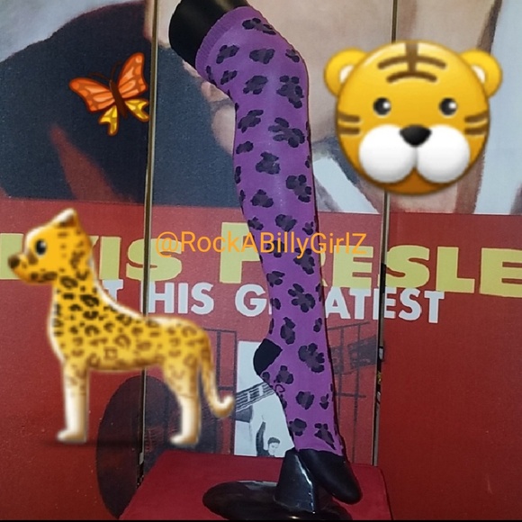Sourpuss 17" Purple Leopard Knee Socks Sexy Kitty - Picture 4 of 5